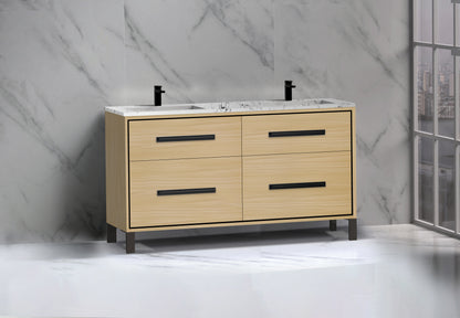 Pinnacle 60D" Free Standing Vanity Cabinet with L-Feet