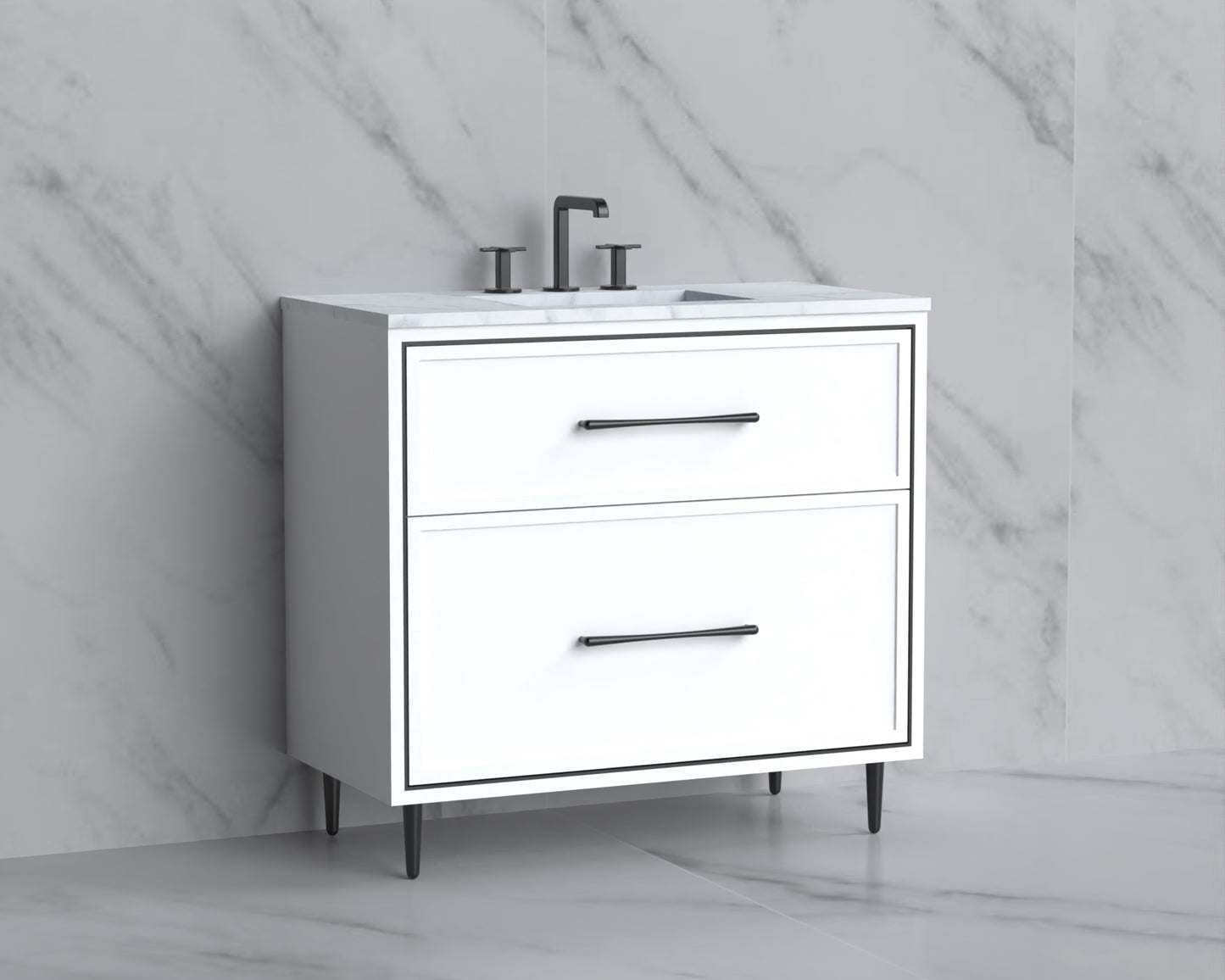 Profile 36" Free standing Vanity Cabinet with Mid-Century Feet