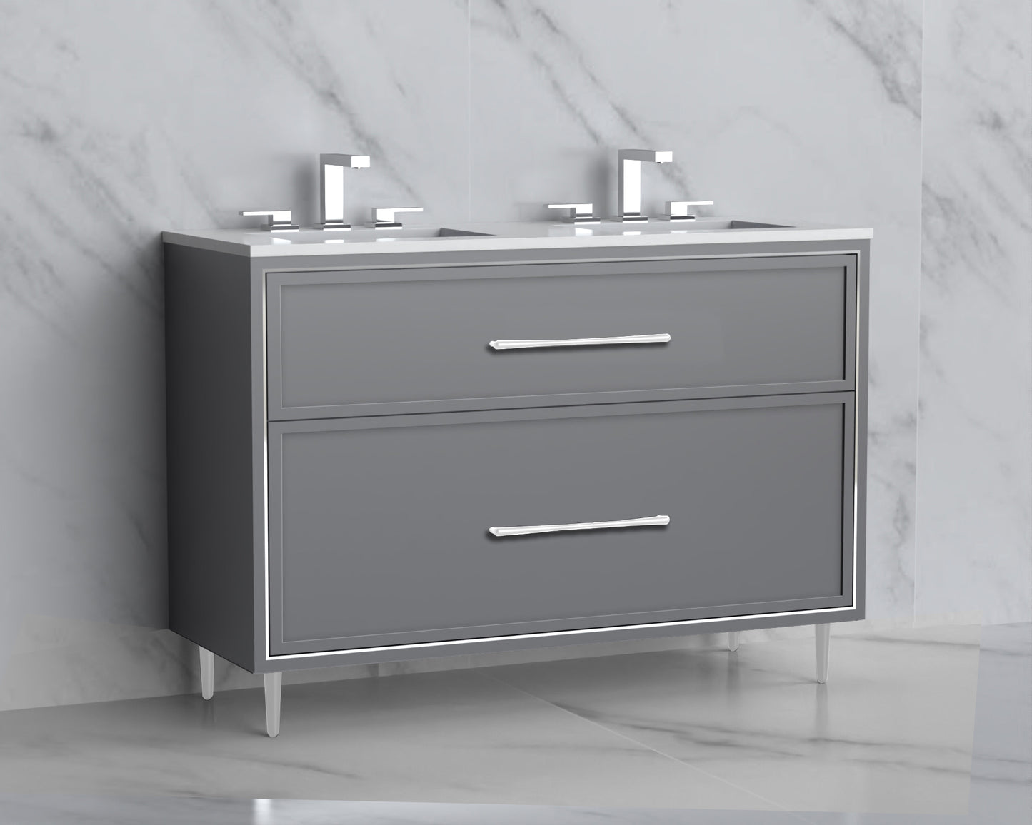 Profile 48D" Free standing Vanity Cabinet with Mid-Century Feet