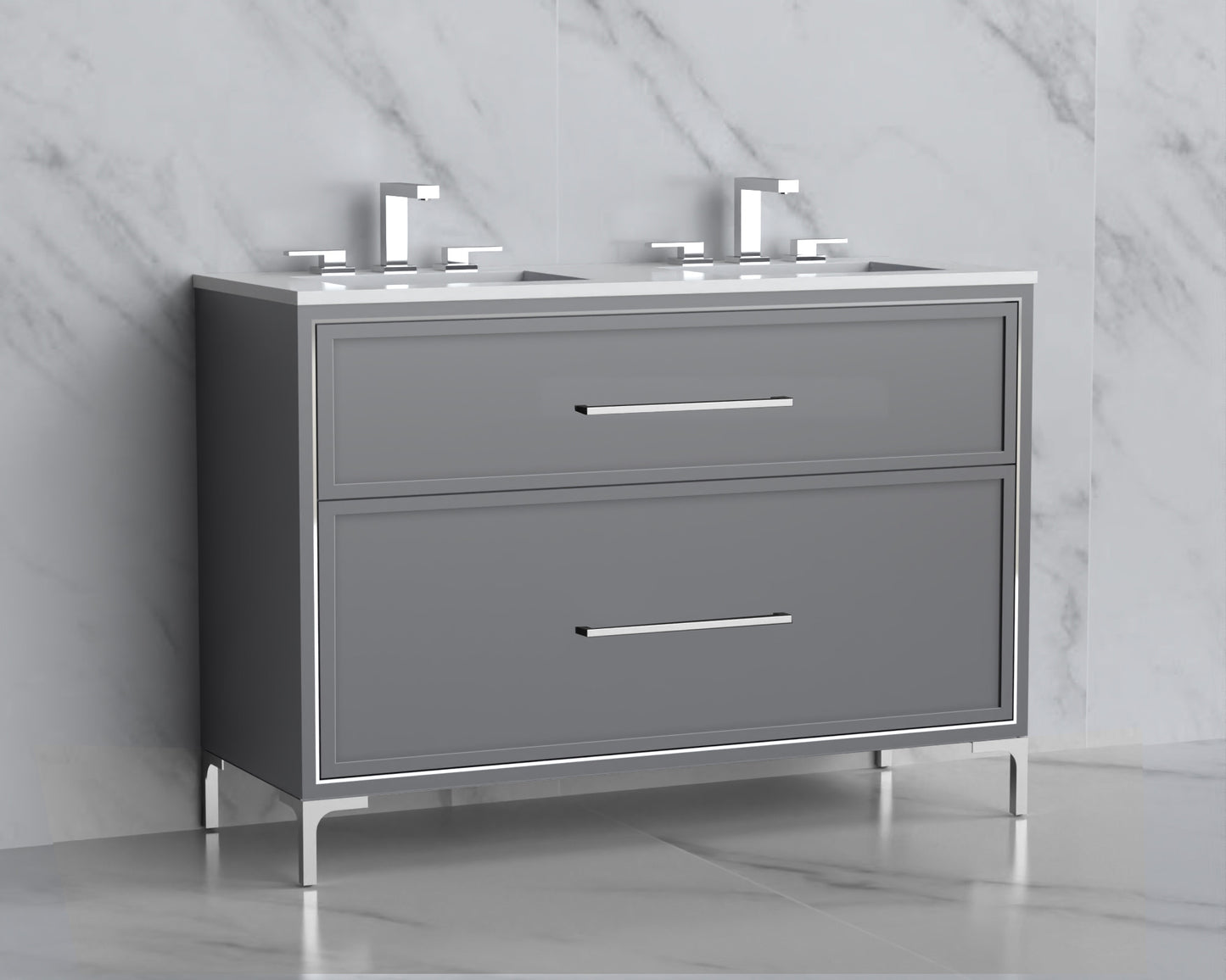 Profile 48D" Free standing Vanity Cabinet with Trendsitional Feet