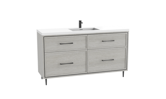 Profile 60C" Free standing Vanity Cabinet with Mid-Century Feet