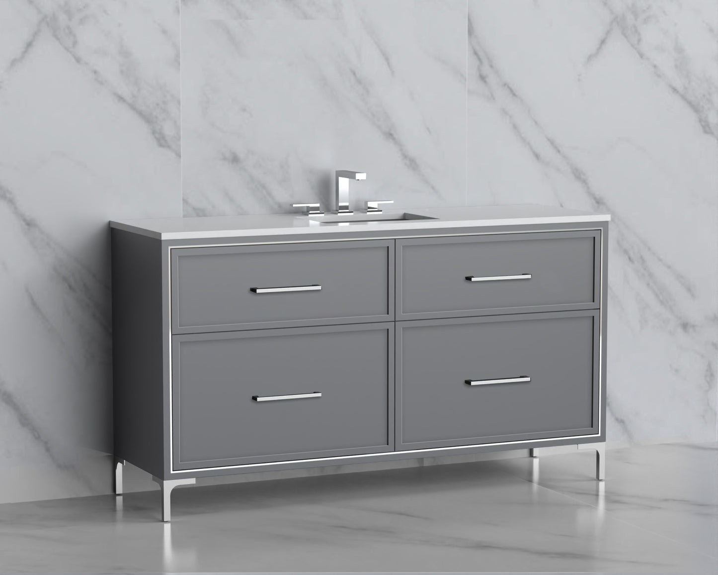 Profile 60C" Free standing Vanity Cabinet with Trendsitional Feet