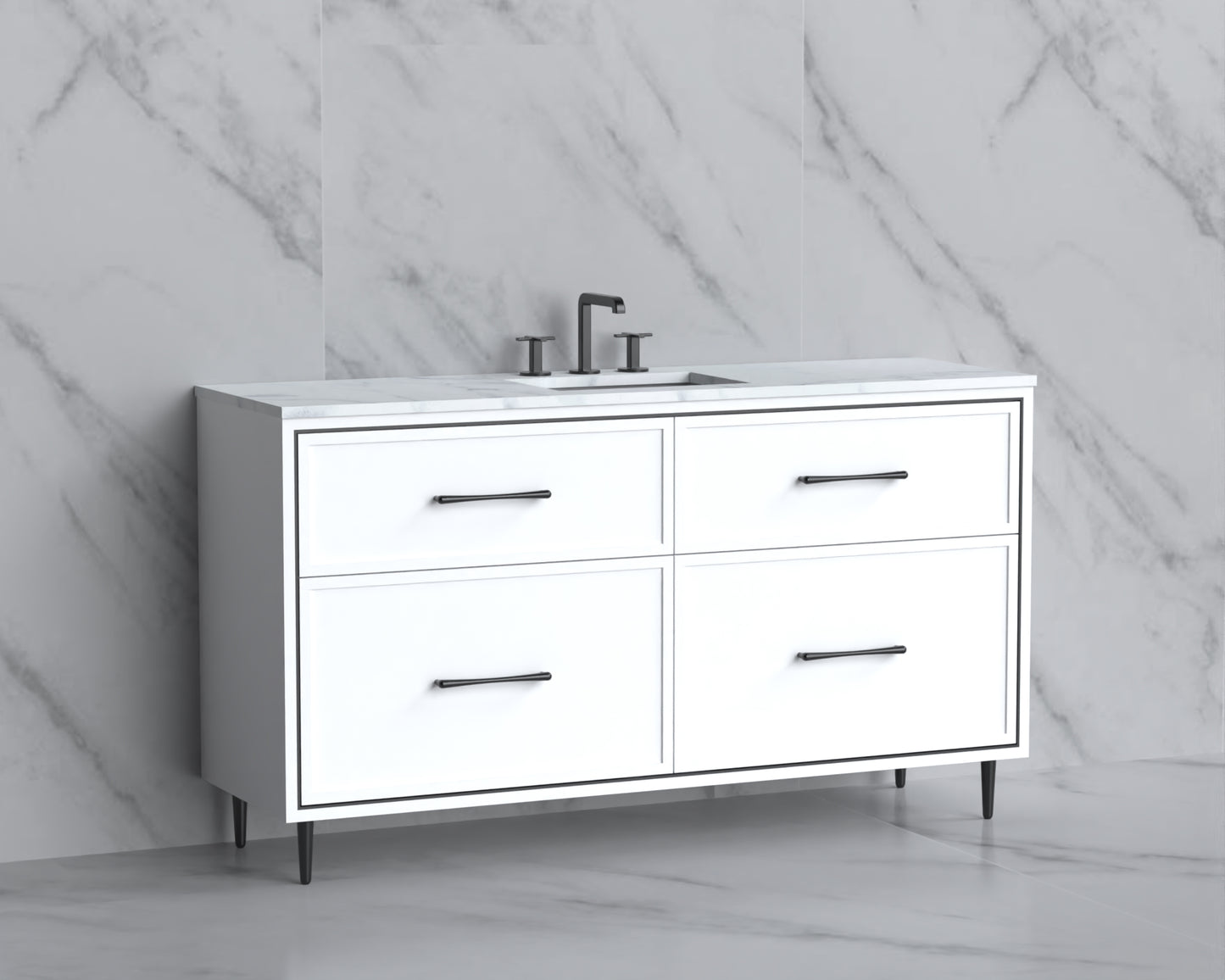 Profile 60C" Free standing Vanity Cabinet with Mid-Century Feet