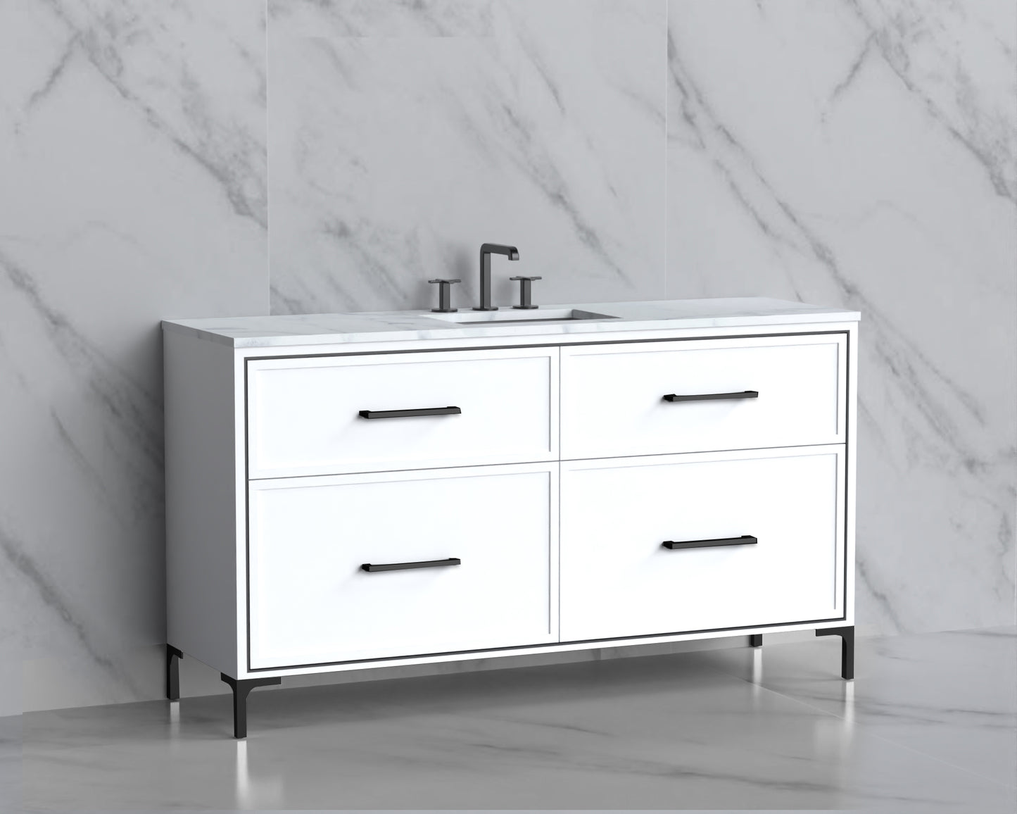 Profile 60C" Free standing Vanity Cabinet with Trendsitional Feet