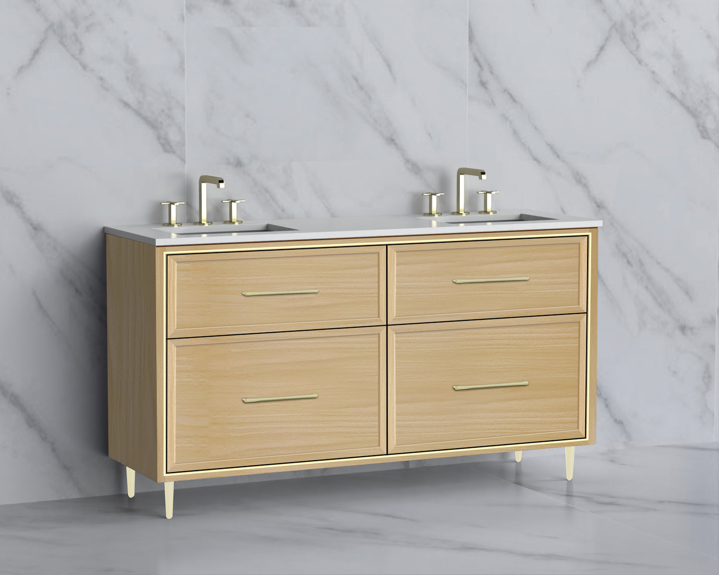 Profile 60D" Free standing Vanity Cabinet with Mid-Century Feet