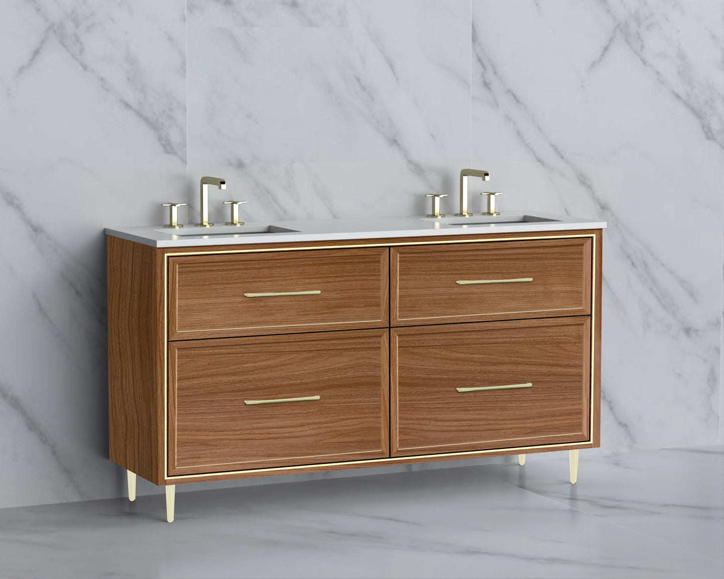 Profile 60D" Free standing Vanity Cabinet with Mid-Century Feet