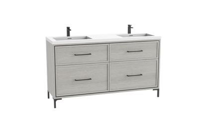 Profile 60D" Free standing Vanity Cabinet with Trendsitional Feet