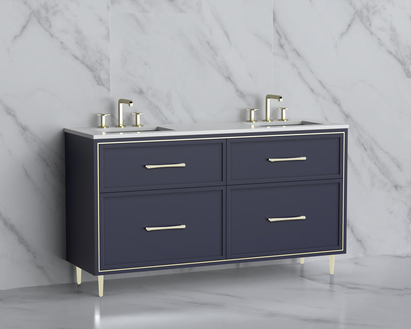 Profile 60D" Free standing Vanity Cabinet with Mid-Century Feet