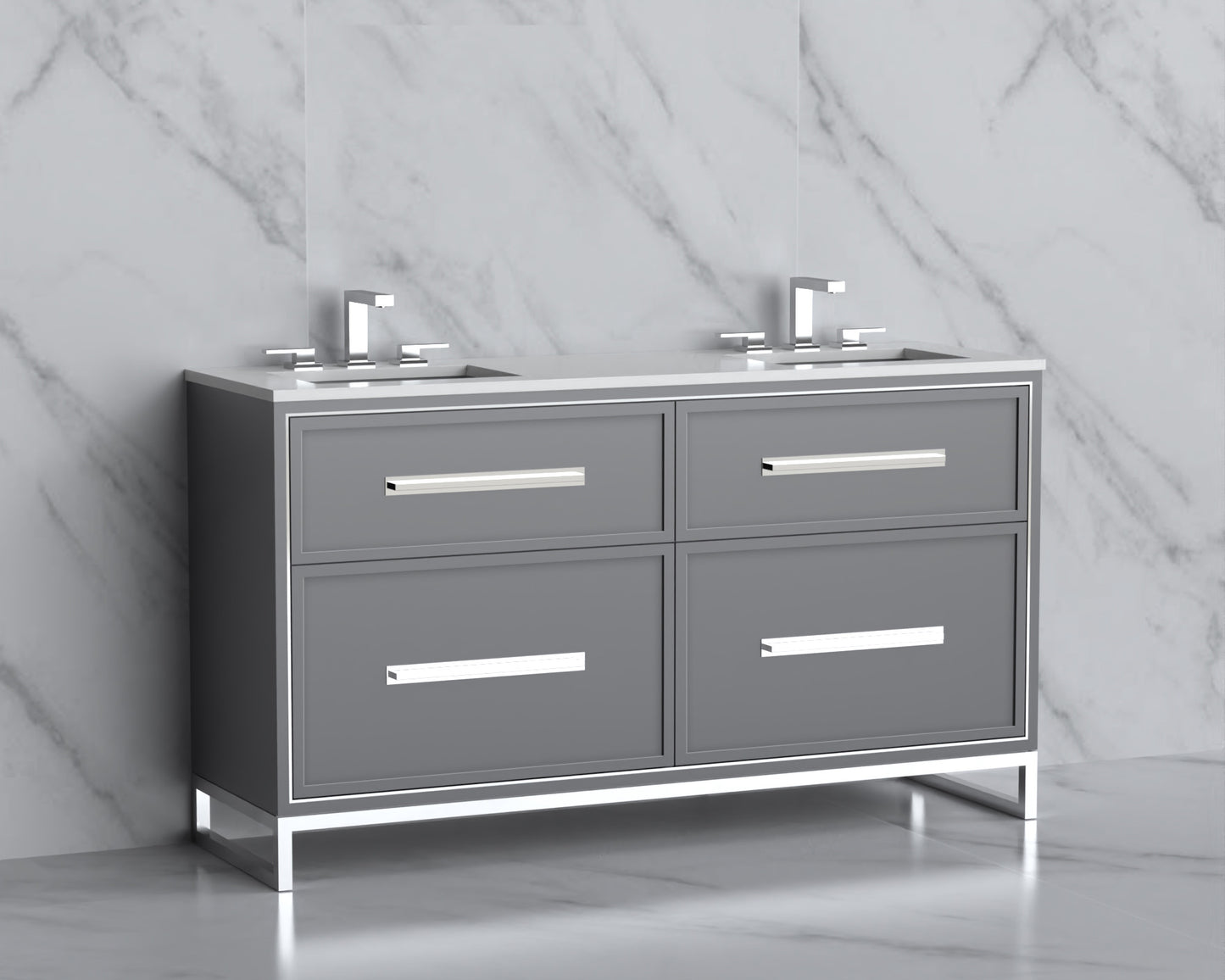 Profile 60D" Free Standing Vanity Cabinet with Contempo Feet/Base
