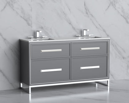 Profile 60D" Free Standing Vanity Cabinet with Contempo Feet/Base