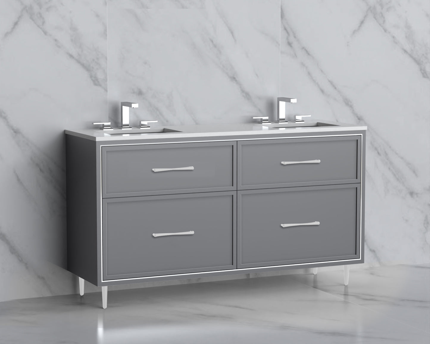 Profile 60D" Free standing Vanity Cabinet with Mid-Century Feet