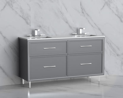 Profile 60D" Free standing Vanity Cabinet with Mid-Century Feet