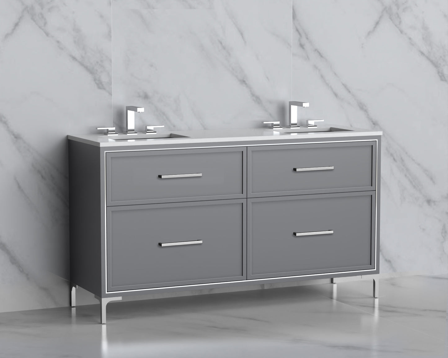 Profile 60D" Free standing Vanity Cabinet with Trendsitional Feet
