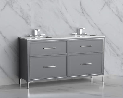 Profile 60D" Free standing Vanity Cabinet with Trendsitional Feet