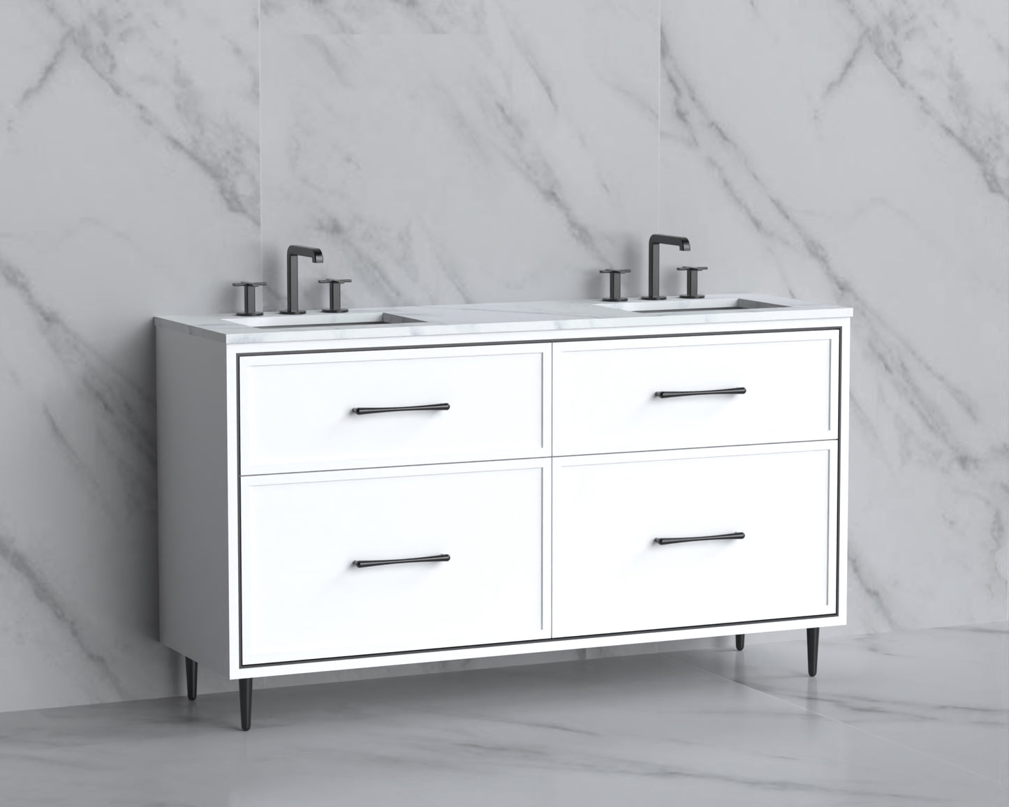 Profile 60D" Free standing Vanity Cabinet with Mid-Century Feet