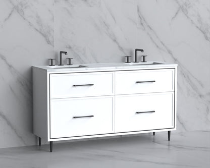 Profile 60D" Free standing Vanity Cabinet with Mid-Century Feet