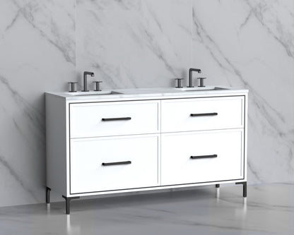 Profile 60D" Free standing Vanity Cabinet with Trendsitional Feet