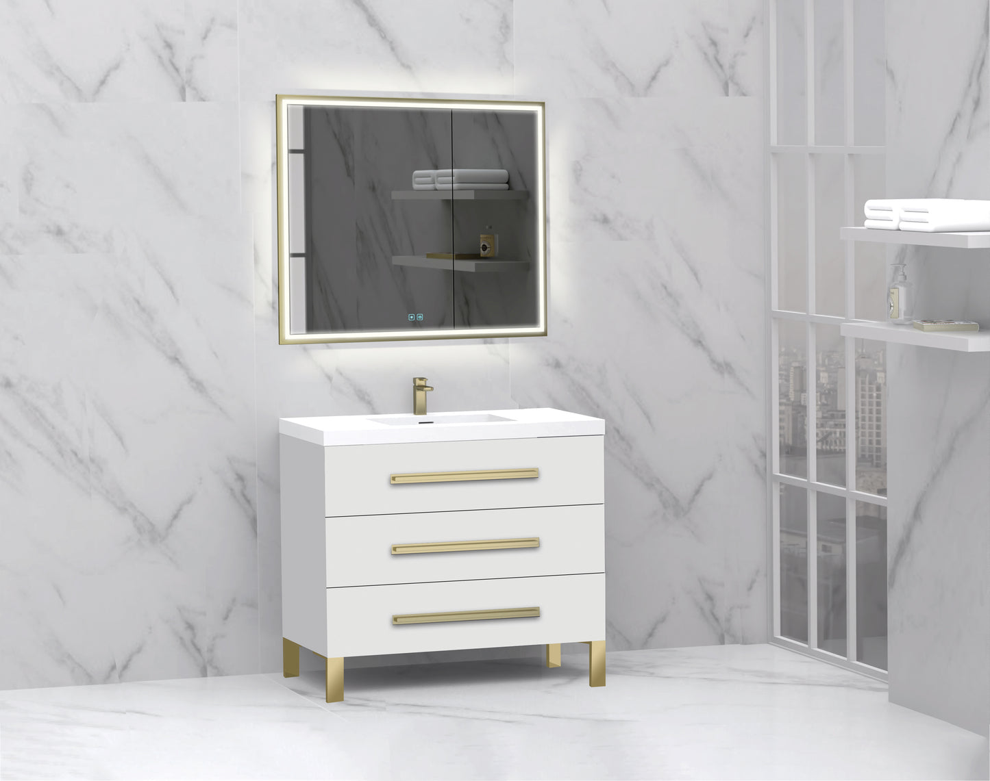 Icon 36" Free standing Vanity Cabinet with L-Feet