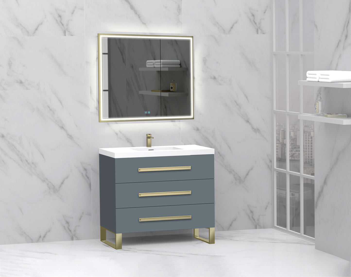 Icon 36" Free standing Vanity Cabinet with S-Feet