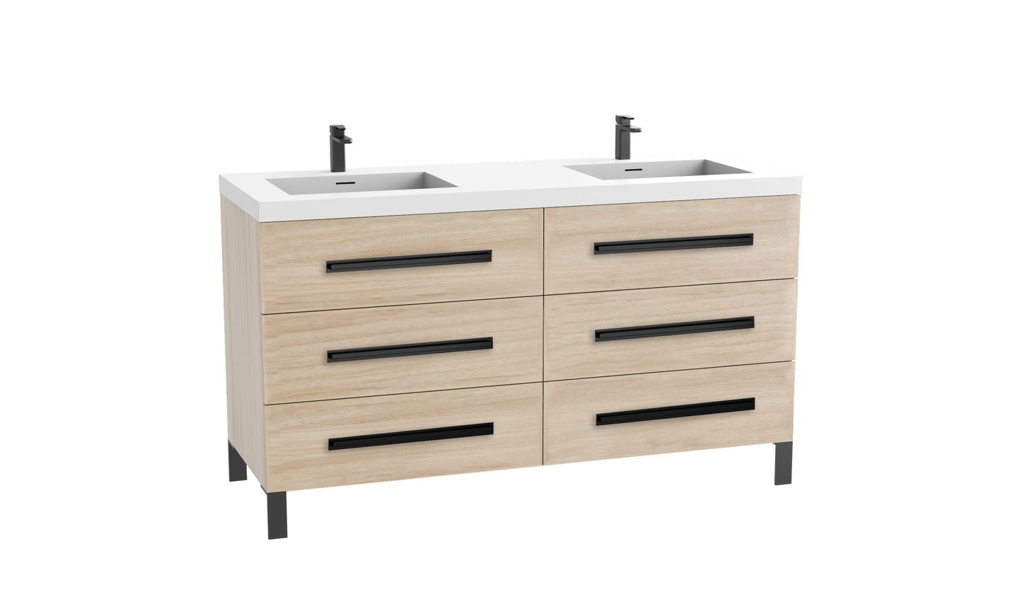 Icon 60D" Free standing Vanity Cabinet with L-Feet