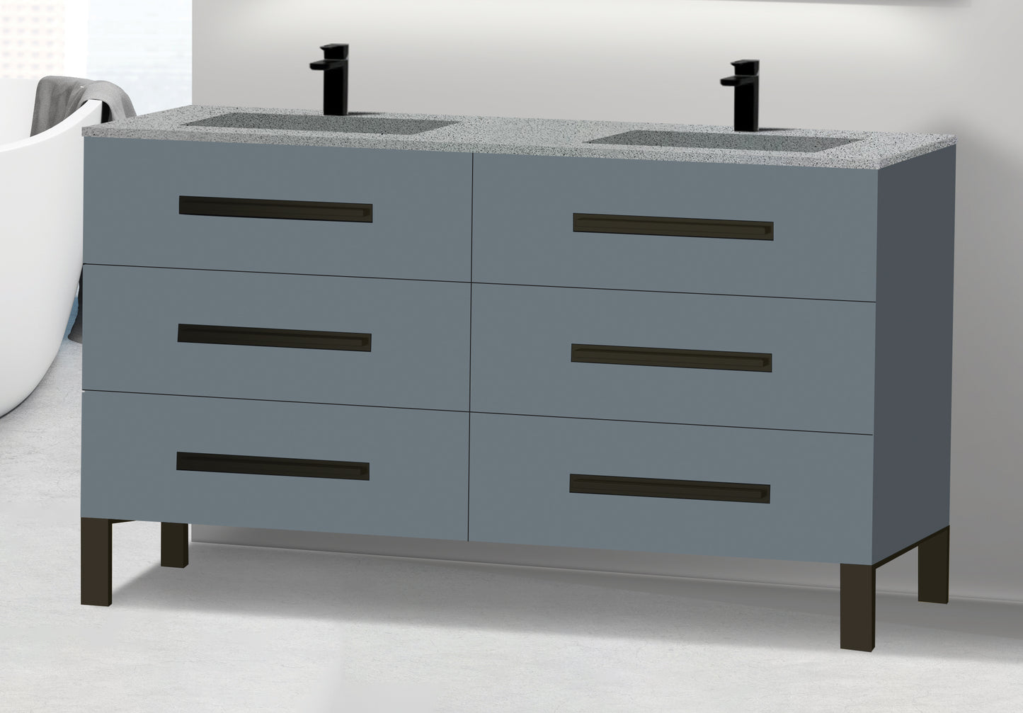 Icon 60D" Free standing Vanity Cabinet with L-Feet