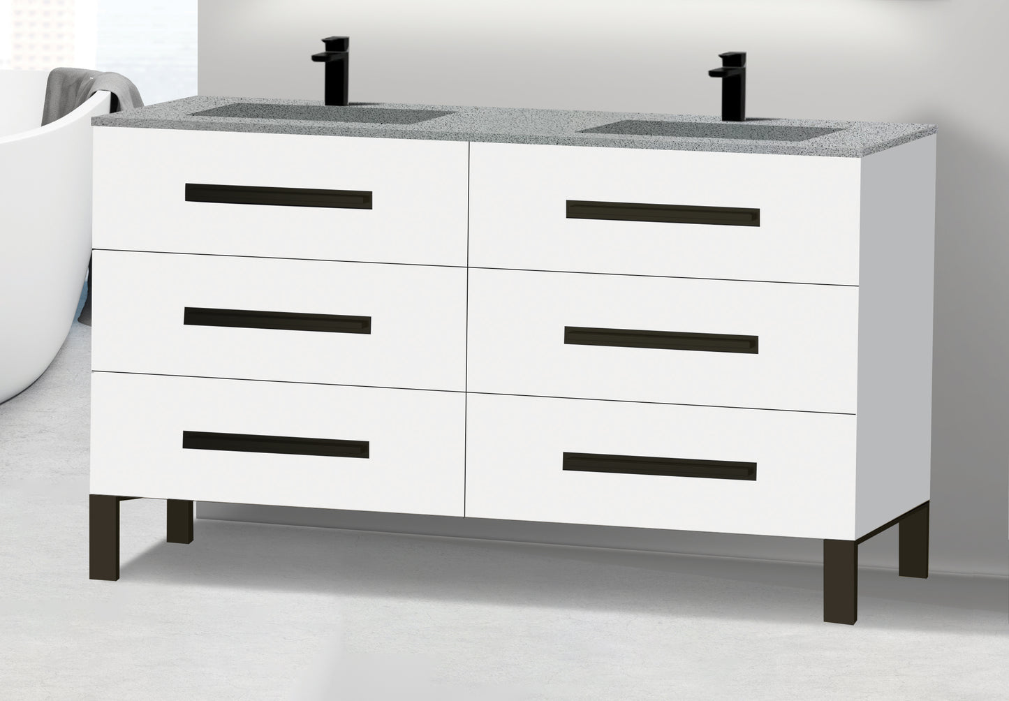 Icon 60D" Free standing Vanity Cabinet with L-Feet