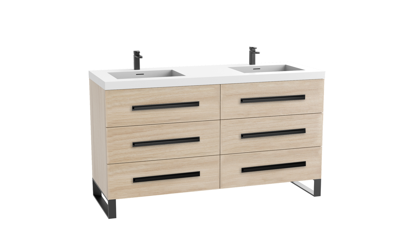 Icon 60D" Free standing Vanity Cabinet with S-Feet