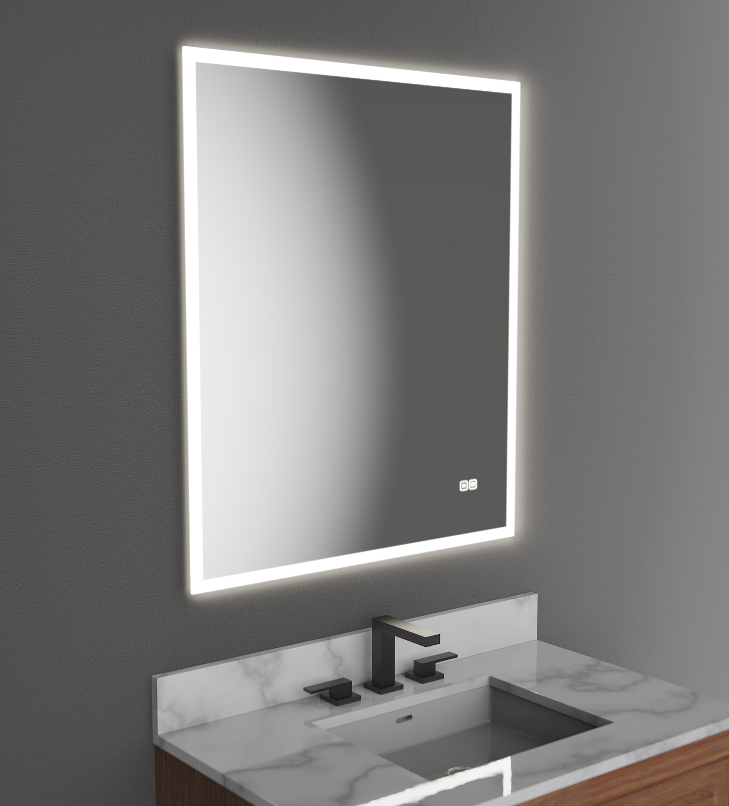 Calm Lighted Slique Mirror, 20" x 30" x 7/8", Rectangular, 2700/3000/4000K Temperature, Deffoger, Dimmable
