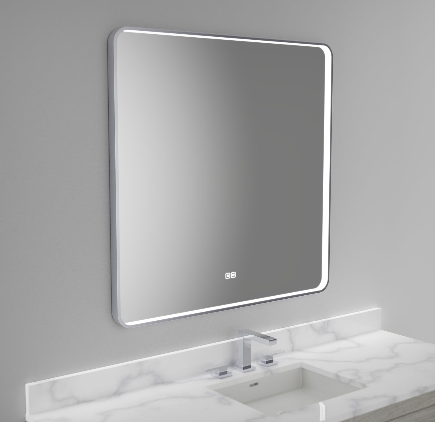 Contour III Lighted Slique Mirror, 22" x 36", Rectangular with rounded edges, 2700/3000/4000K Temperature, Deffoger, Dimmable