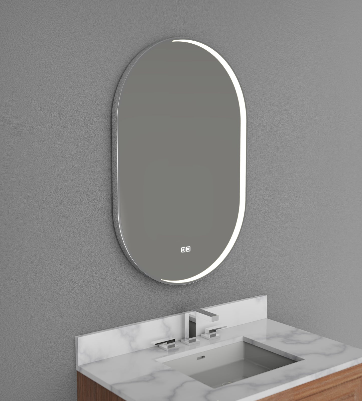 Reflection III Lighted Slique Mirror, 20" x 36", oval, 2700/3000/4000K Temperature, Deffoger, Dimmable
