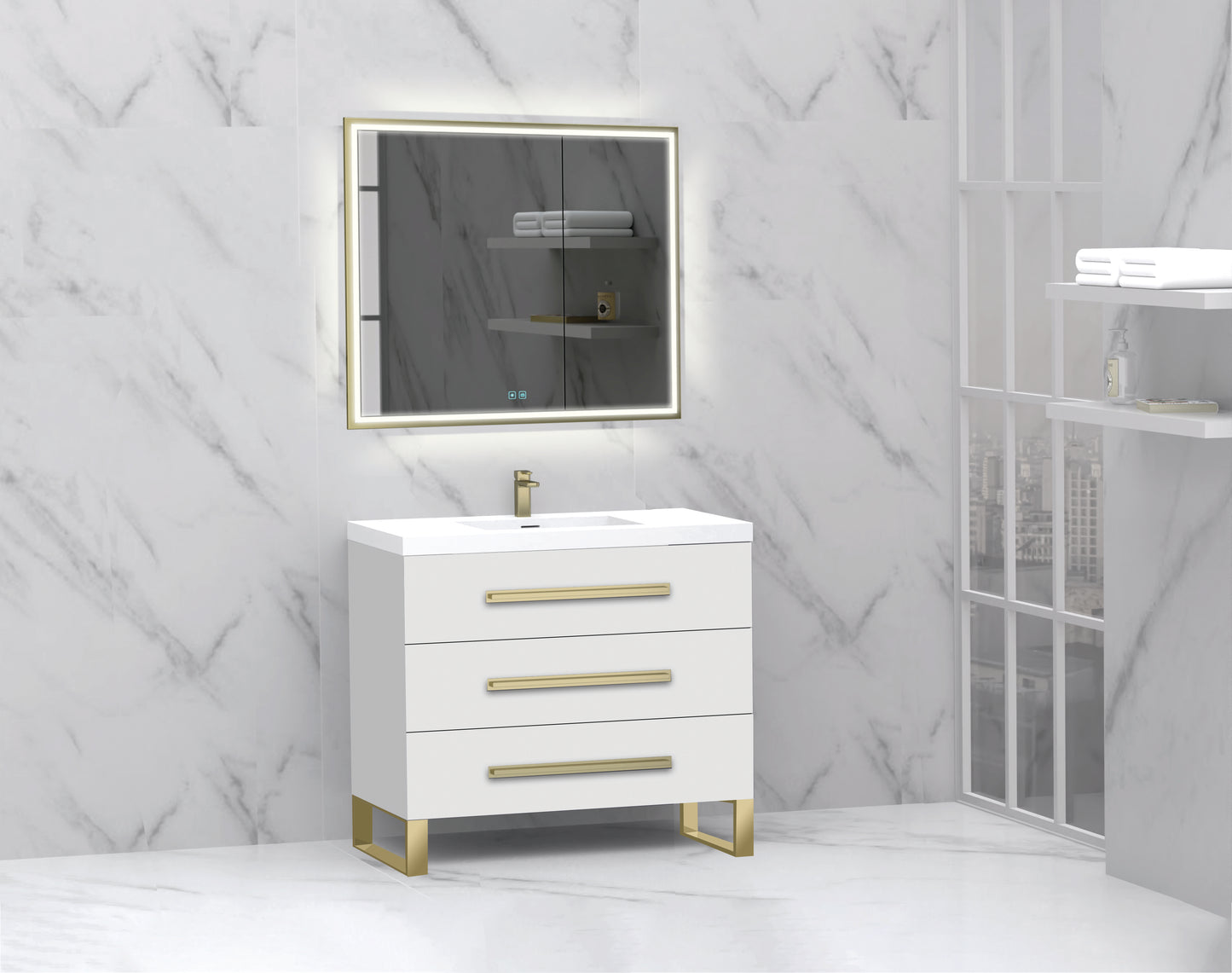 Icon 36" Free standing Vanity Cabinet with S-Feet