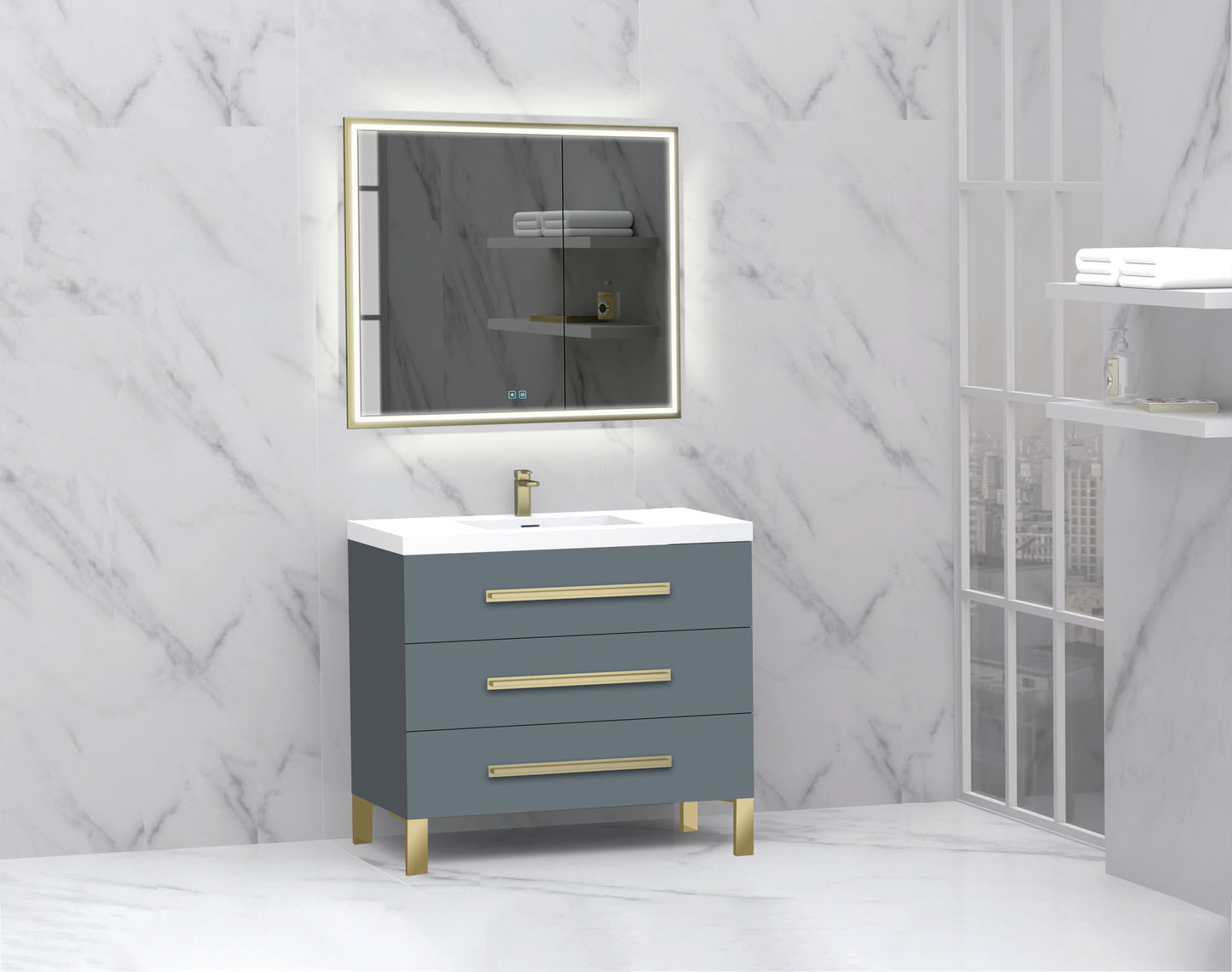 Icon 36" Free standing Vanity Cabinet with L-Feet