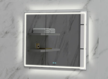 Illusion Lighted Mirrored Cabinet, Recessed Mount, 2700/3000/4000K Temperature, Deffoger, Dimmable, Three-direction Light Diffuser