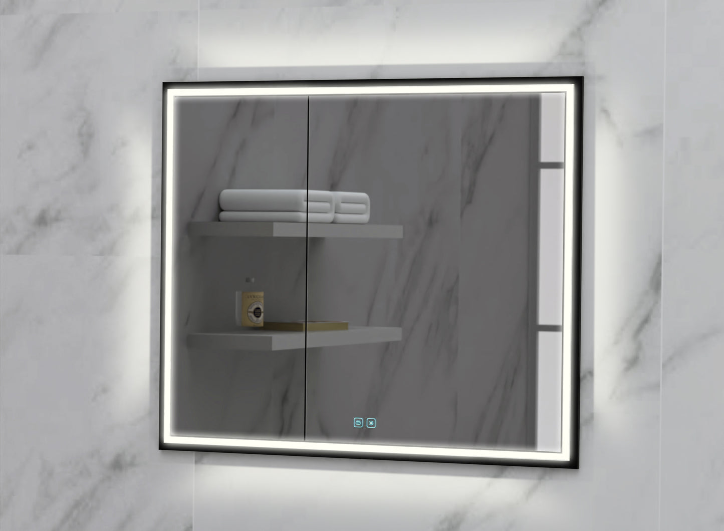Illusion Lighted Mirrored Cabinet, Recessed Mount, 2700/3000/4000K Temperature, Deffoger, Dimmable, Three-direction Light Diffuser