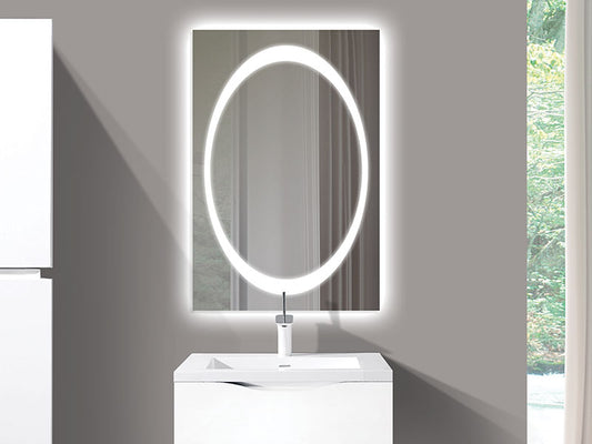 Muse III Lighted Slique Mirror, 24" x 36" x 7/8", Oval, 2700/3000/4000K Temperature, Deffoger, Dimmable