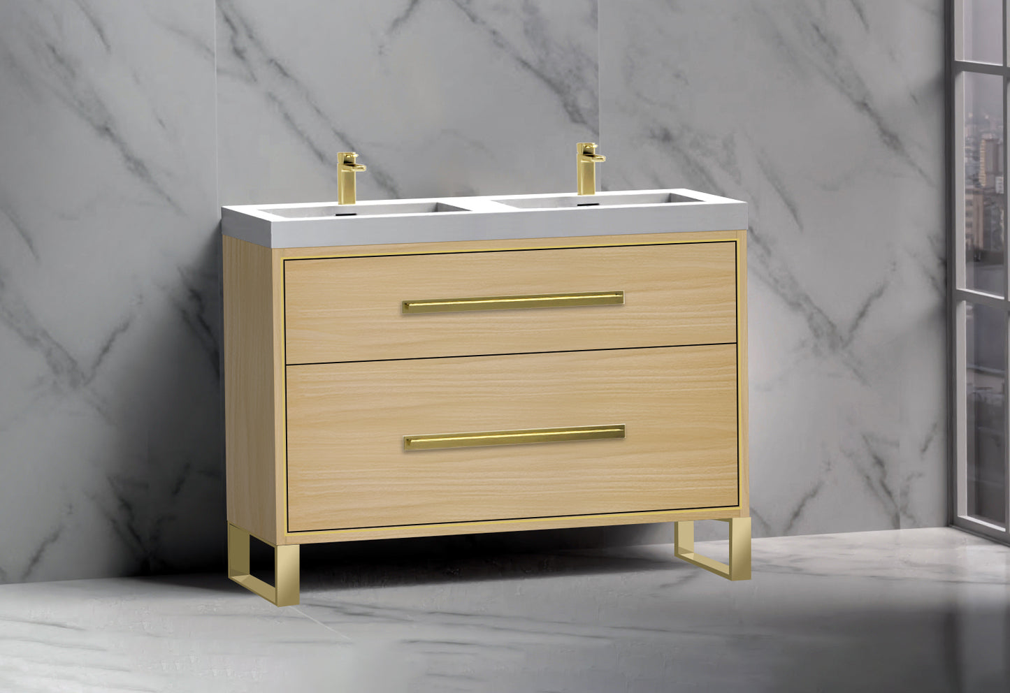 Pinnacle 48D" Free Standing Vanity Cabinet with S-Feet