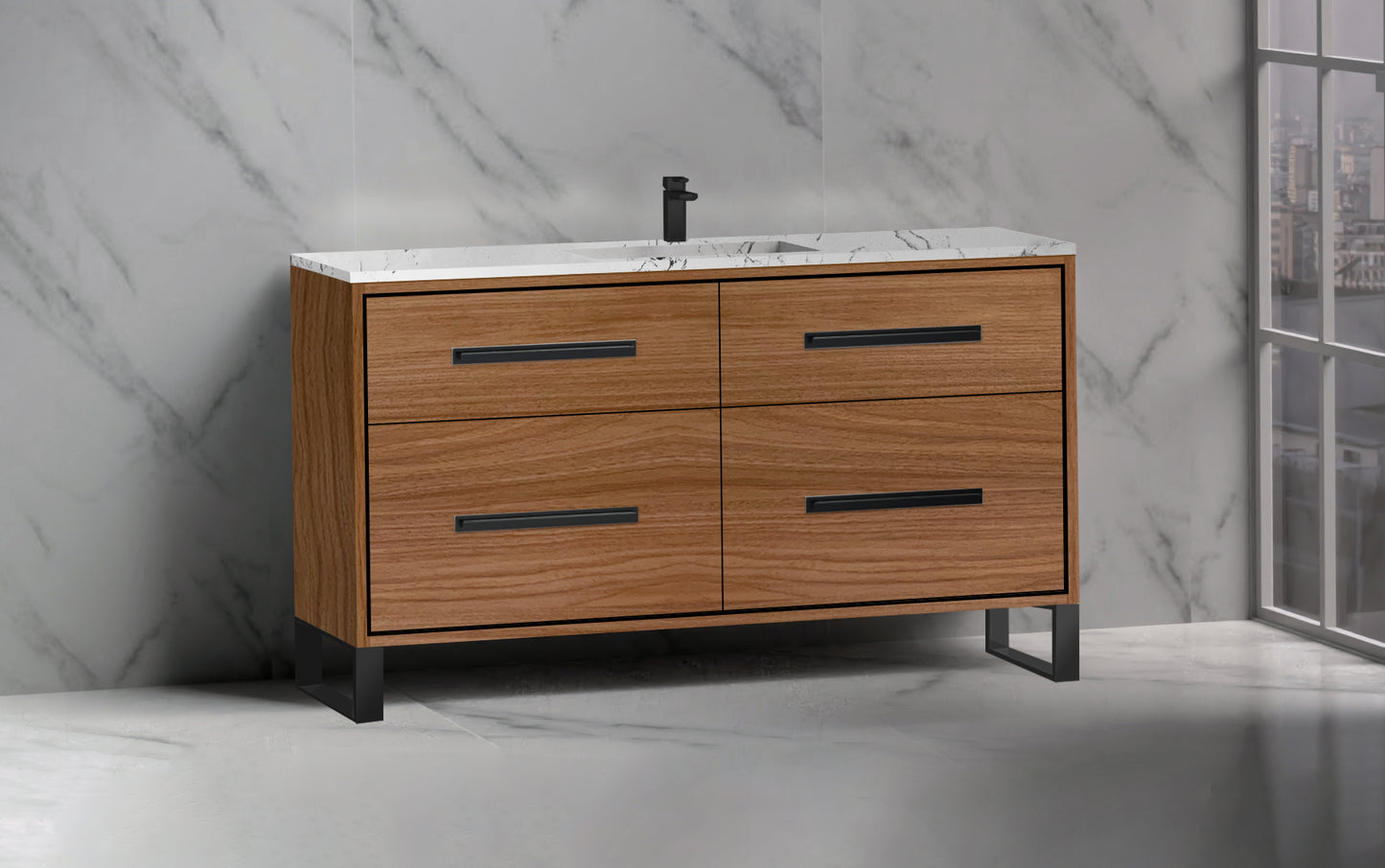 Pinnacle 60C" Free Standing Vanity Cabinet with S-Feet