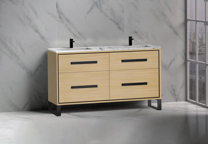 Pinnacle 60D" Free Standing Vanity Cabinet with S-Feet