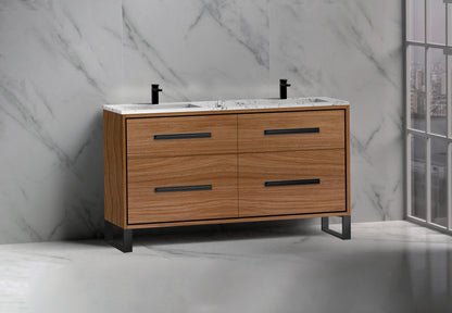 Pinnacle 60D" Free Standing Vanity Cabinet with S-Feet