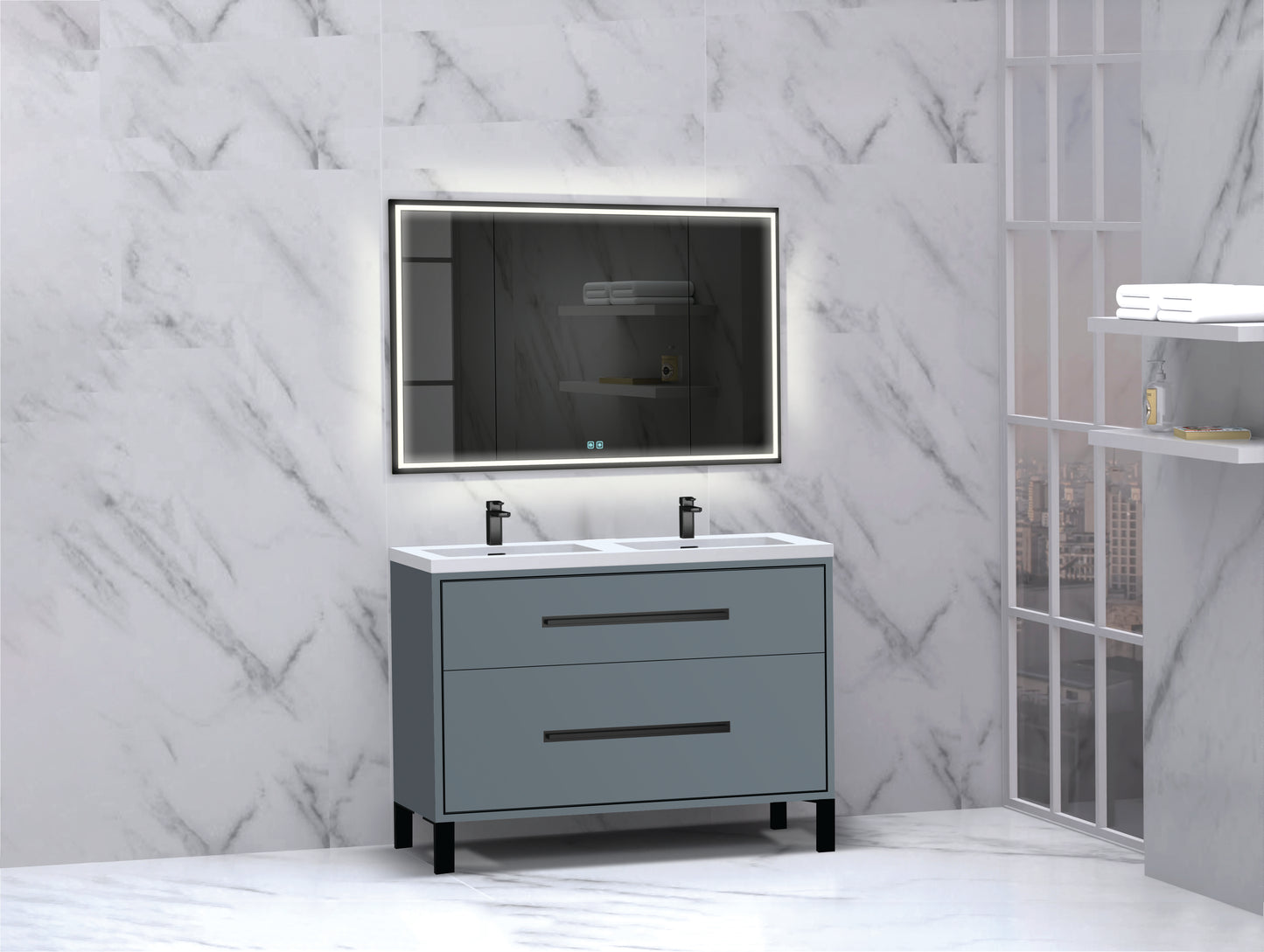 Pinnacle 48D" Free Standing Vanity Cabinet with L-Feet