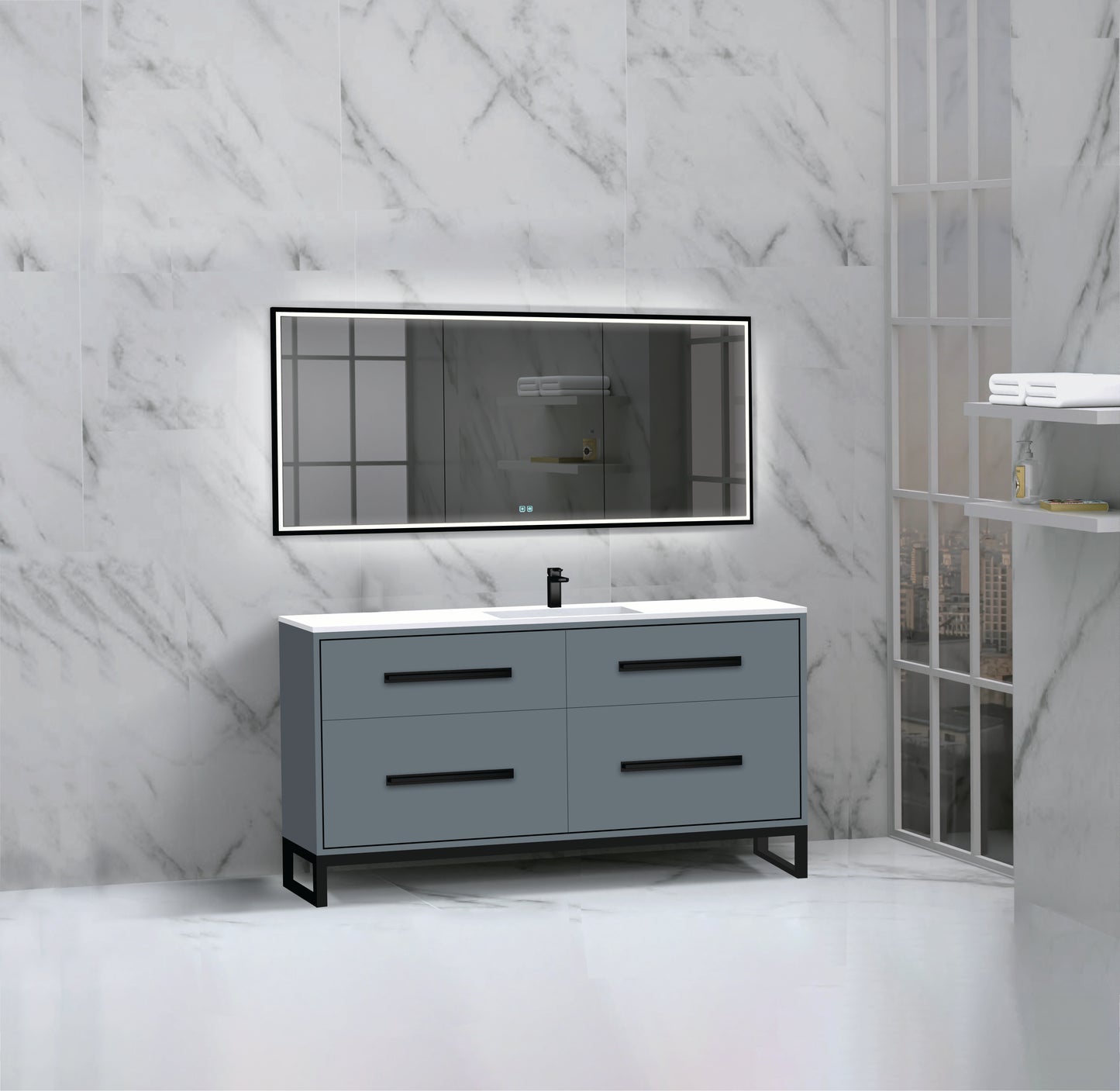 Pinnacle 60C" Free Standing Vanity Cabinet with C-Base