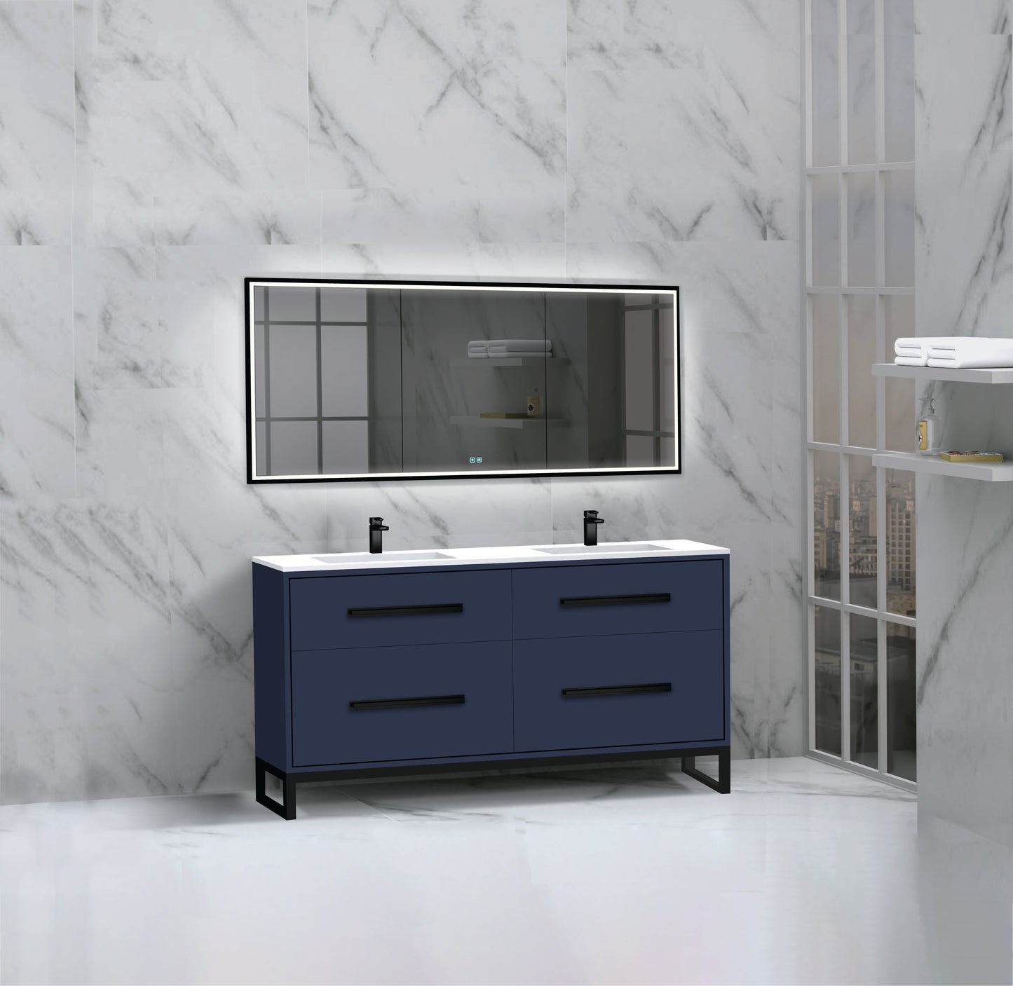 Pinnacle 60D" Free Standing Vanity Cabinet with C-Base