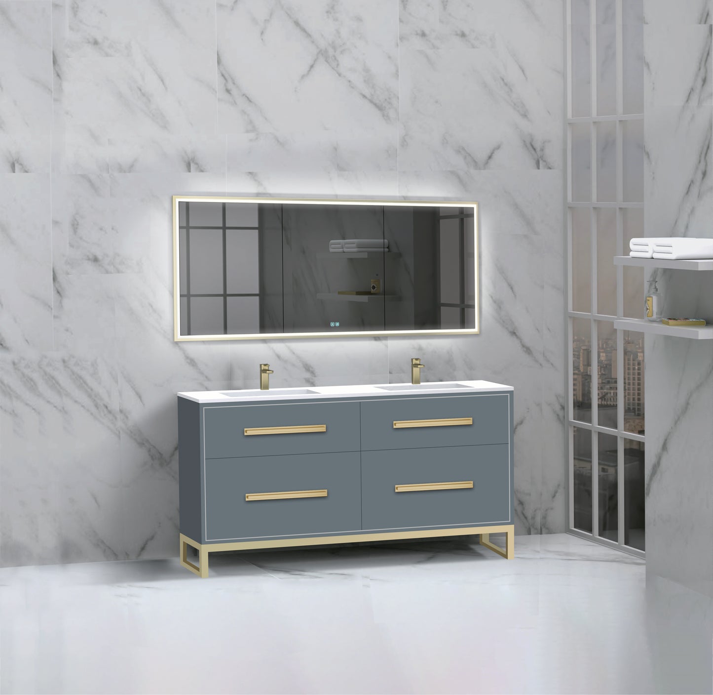 Pinnacle 60D" Free Standing Vanity Cabinet with C-Base
