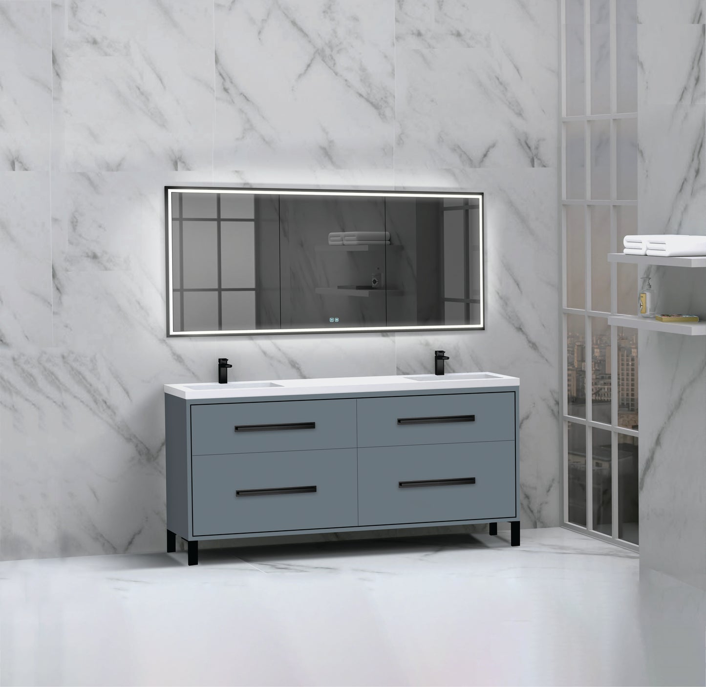 Pinnacle 72D" Free Standing Vanity Cabinet with L-Feet