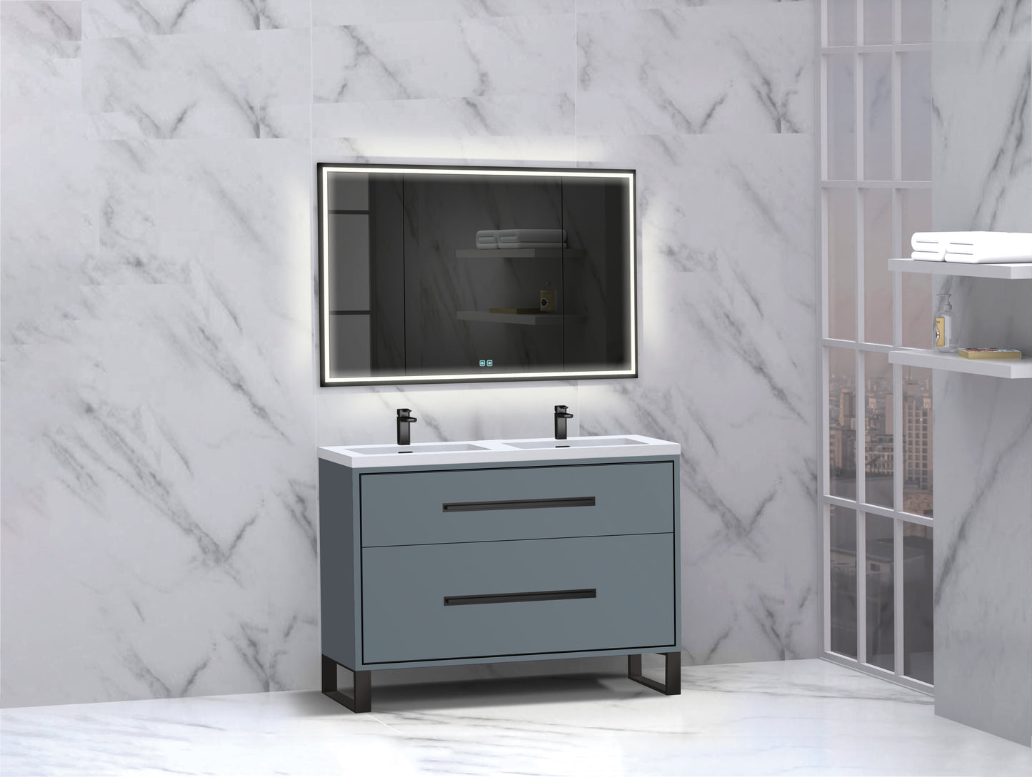 Pinnacle 48D" Free Standing Vanity Cabinet with S-Feet