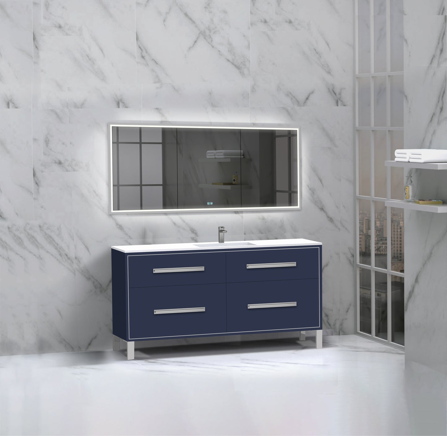 Pinnacle 60C" Free Standing Vanity Cabinet with L-Feet