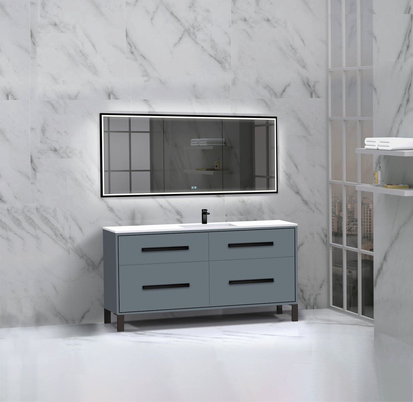 Pinnacle 60C" Free Standing Vanity Cabinet with L-Feet