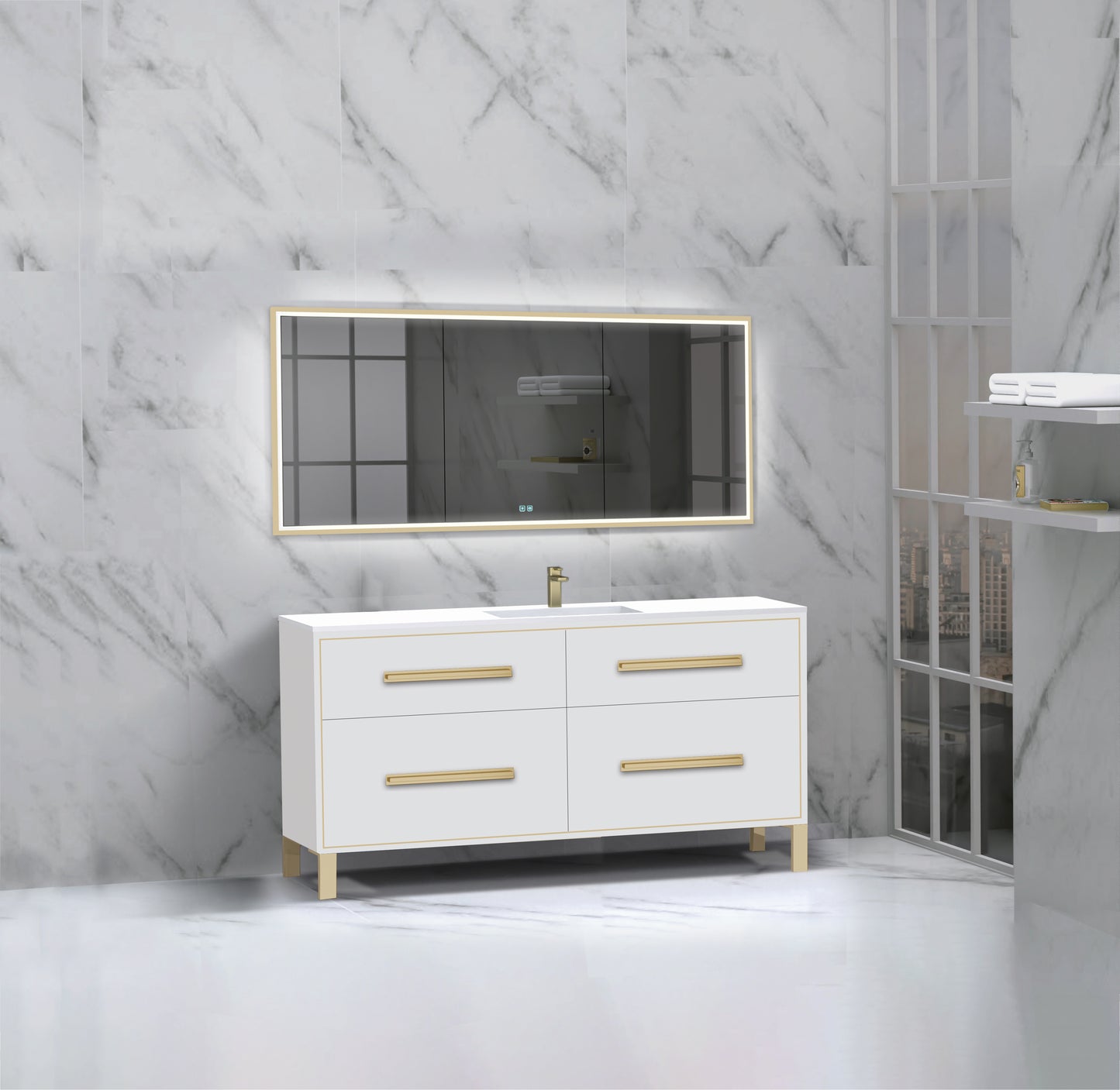 Pinnacle 60C" Free Standing Vanity Cabinet with L-Feet