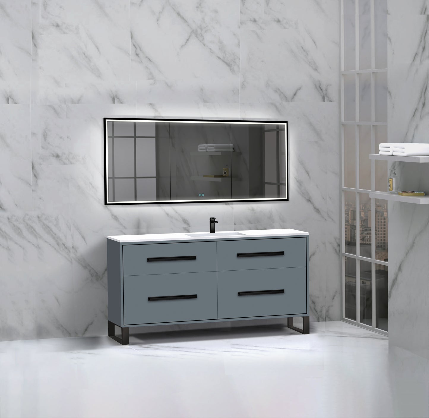 Pinnacle 60C" Free Standing Vanity Cabinet with S-Feet