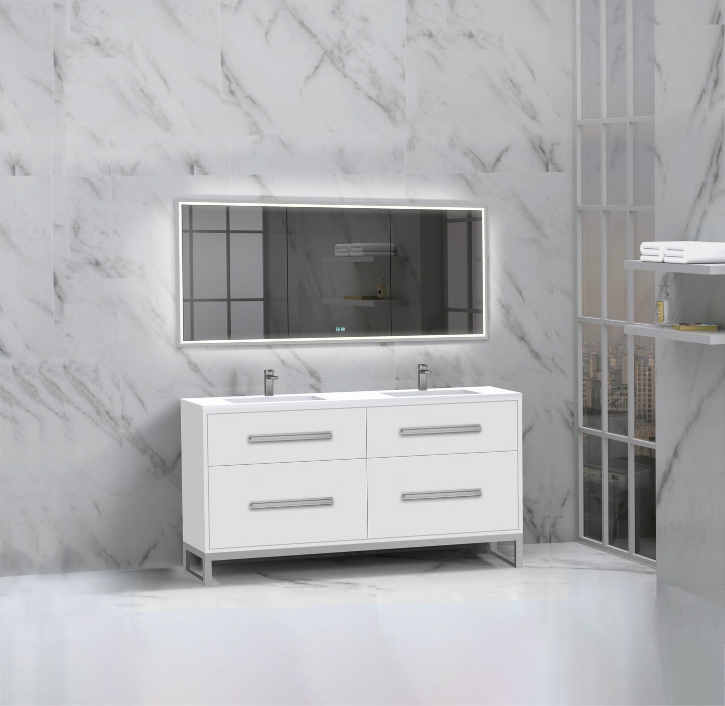 Pinnacle 60D" Free Standing Vanity Cabinet with C-Base